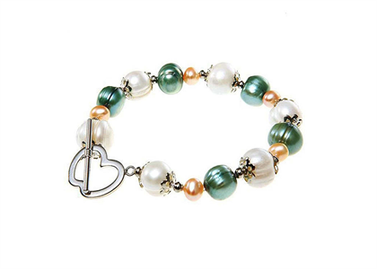 Silver Plated Womens Toggle Multicolored Pearl Bracelet